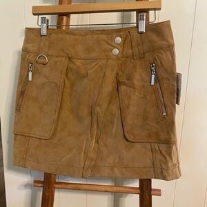 Free People Camel Suede Skirt with Zipper Detail
